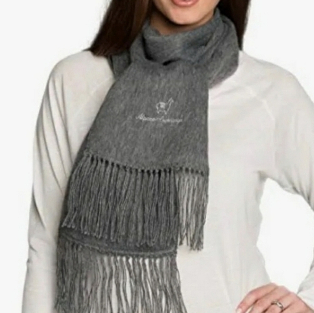 Alpaca Camargo Dark Gray Tasseled Alpaca Scarf Embroidered Logo - OS